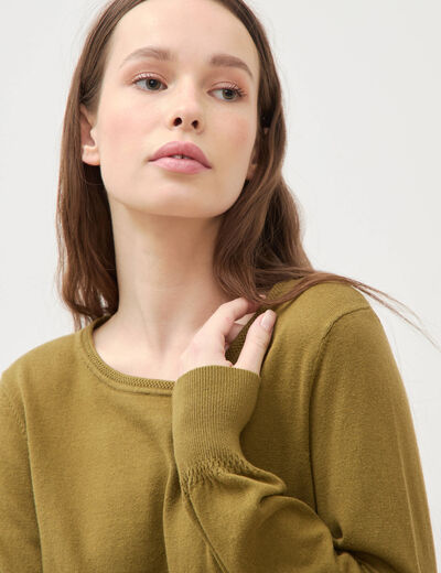 Pull manches longues vert kaki femme