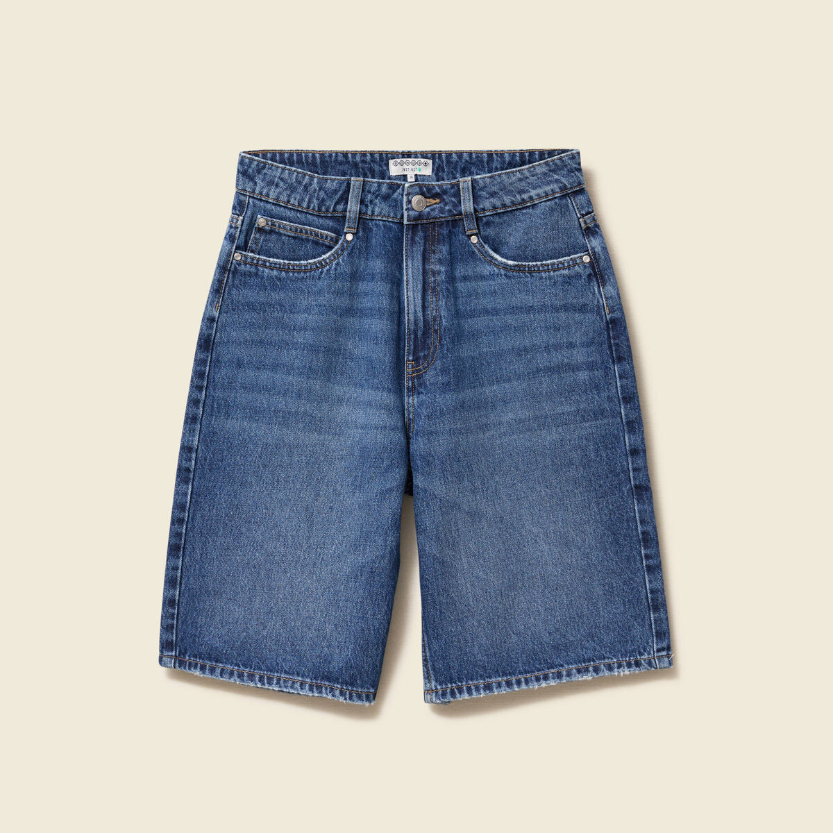 Bermuda large taille haute en coton denim stone femme