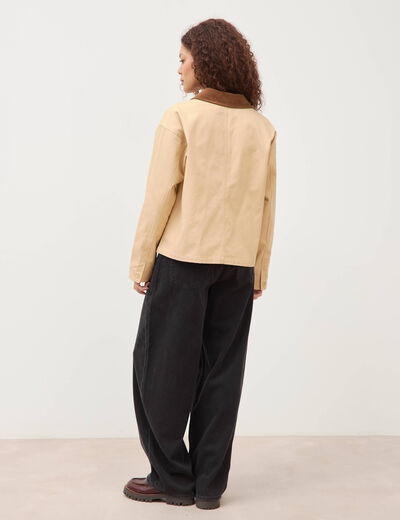 Veste manches longues col classique taupe femme