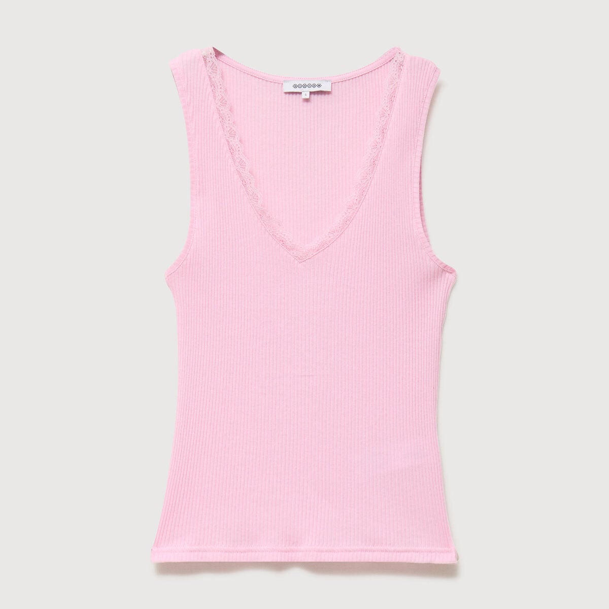 D&eacute;bardeur col v bretelles dentelle rose clair femme