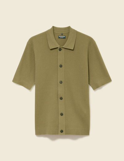 Chemise manches courtes col polo vert kaki homme
