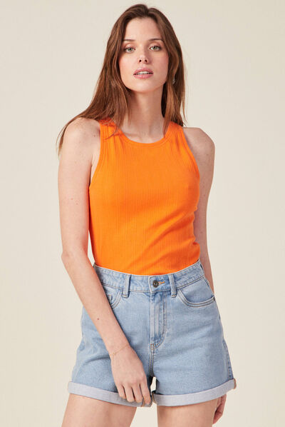 Débardeur bretelles larges orange femme
