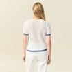 Pull manches courtes ajouré ecru femme