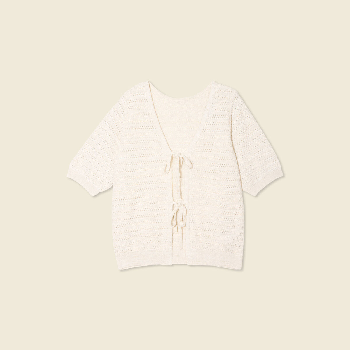 Gilet manches courtes ajouré creme femme