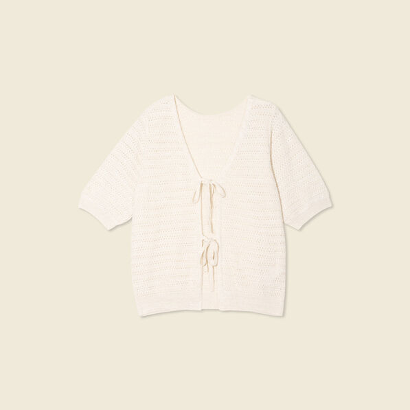 gilet manches courtes ajoure creme femme Gilet manches courtes ajouré creme femme