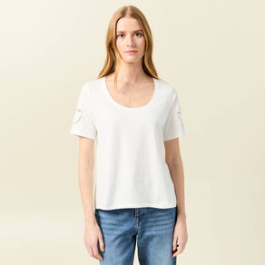 t shirt manches courtes brode ecru femme T-shirt manches courtes brodé ecru femme