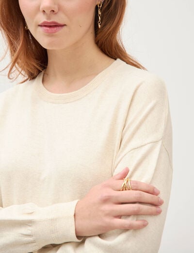 Pull droit col rond manches longues creme femme