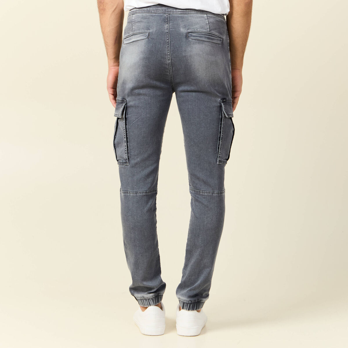 Jeans battle à coulisse denim gris homme