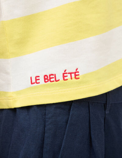 D&eacute;bardeur ray&eacute; col rond en coton jaune femme
