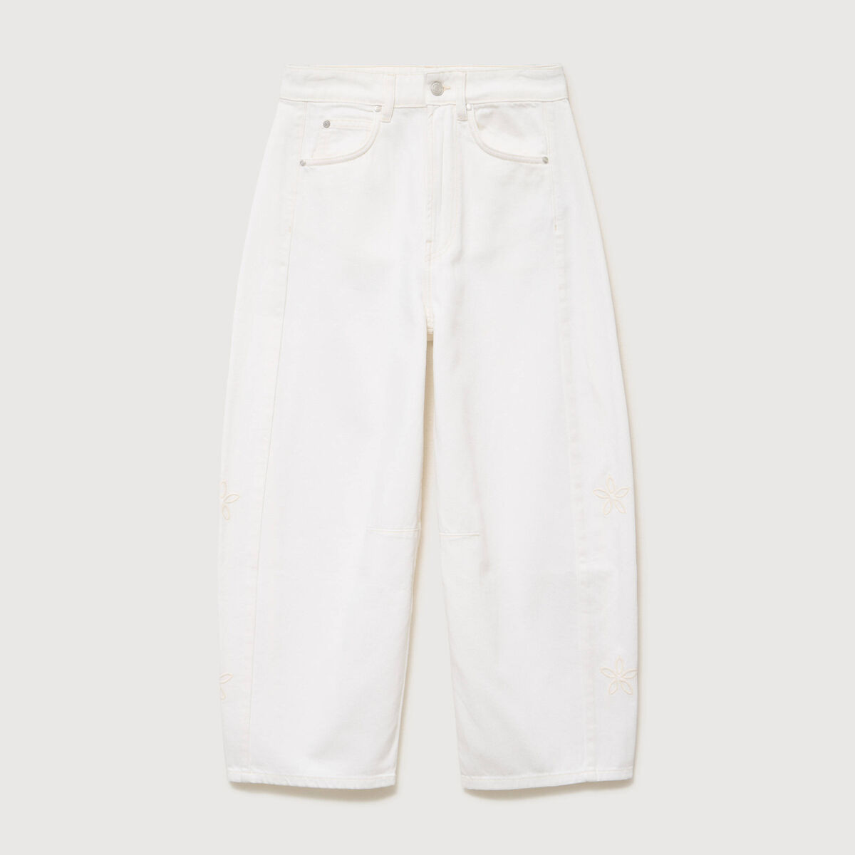 Jeans barrel taille haute 7/8&egrave;me denim blanc femme