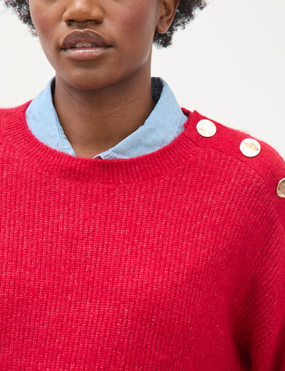 Pull droit col rond manches longues rouge femme
