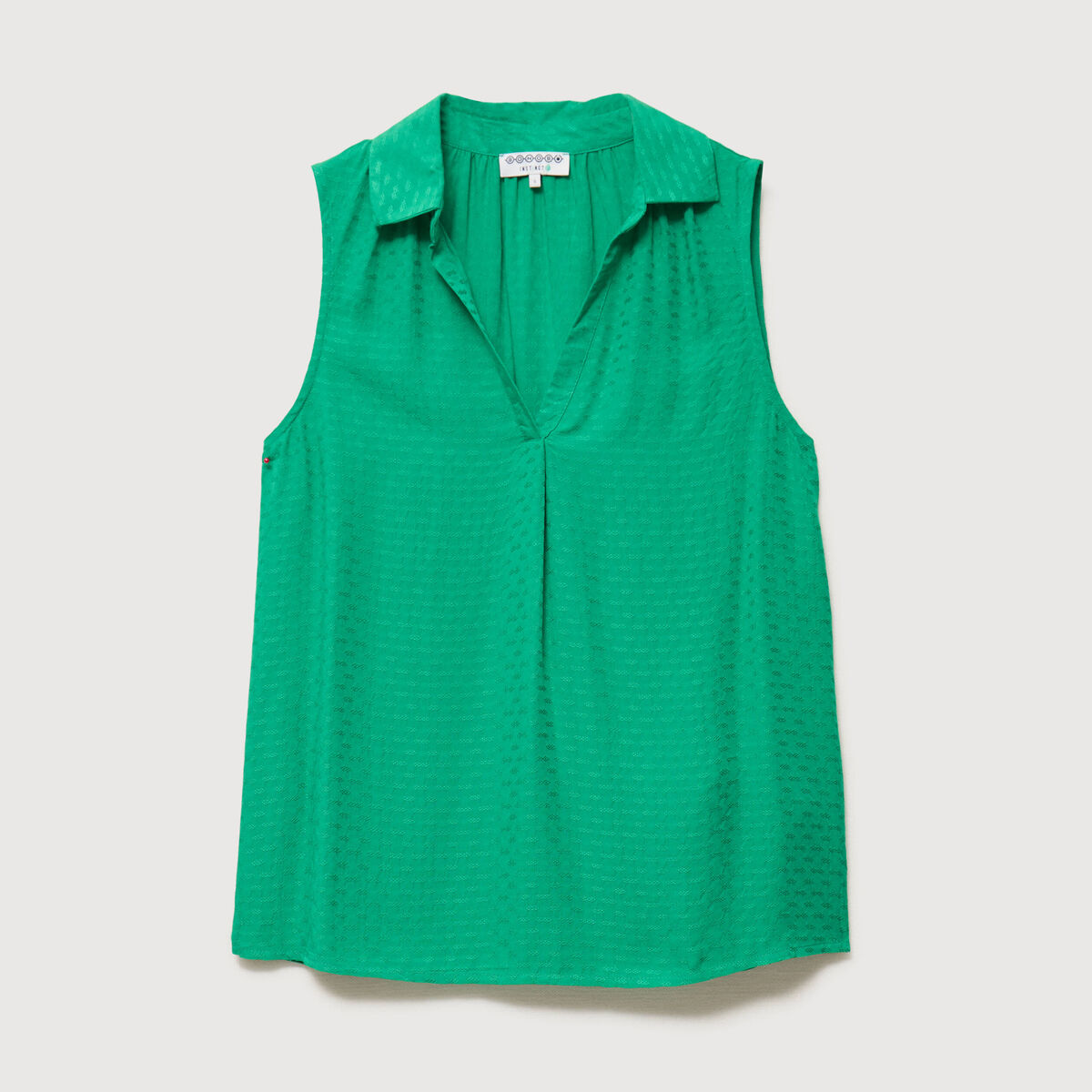 Top sans manches col tailleur vert femme
