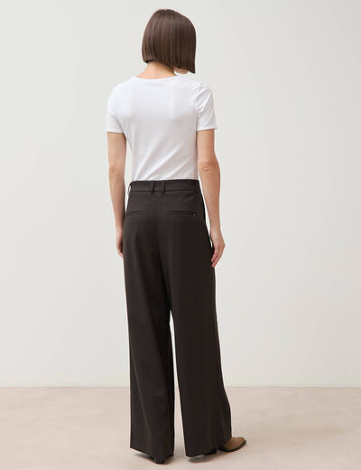 Pantalon large taille standard marron fonc&eacute; femme