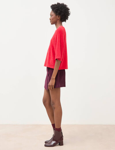 Pull droit manches 3/4 col rond rouge femme