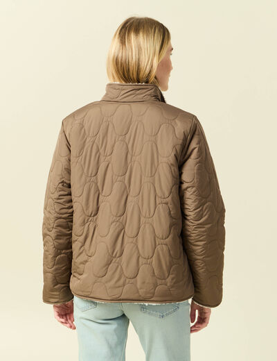 Parka courte droite effet polaire marron clair femme