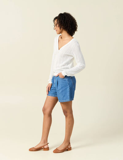 Gilet dos devant ajour&eacute; ecru femme