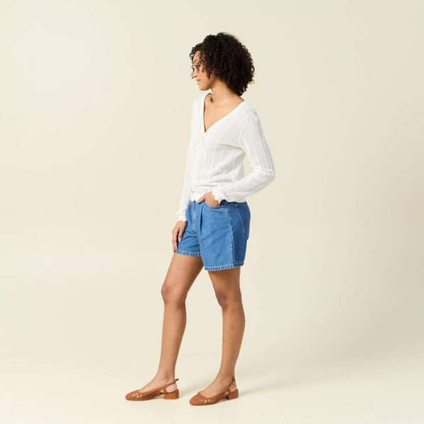 Gilet dos devant ajouré ecru femme