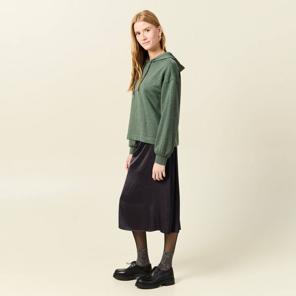Sweat à capuche brillant vert kaki femme