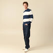 Pull fin ray&eacute; manches longues col rond bleu marine homme