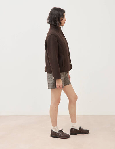 Veste oversize courte col tailleur marron fonc&eacute; femme