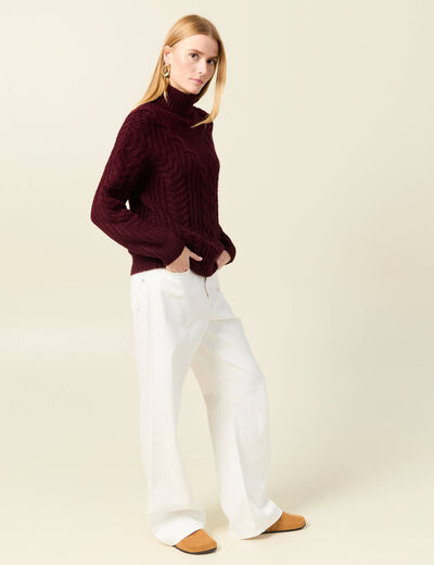 Pull manches longues col roulé rouge foncé femme