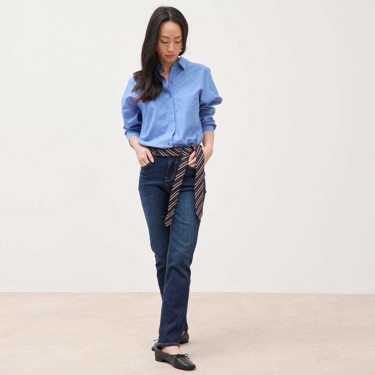 Jeans regular 7/8&egrave;me denim brut femme