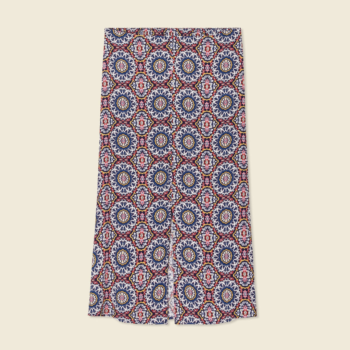Jupe midi droite fendue bleu marine femme