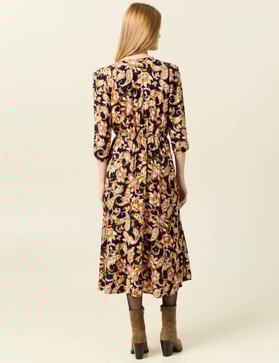 Robe midi évasée manches 3/4 noir femme