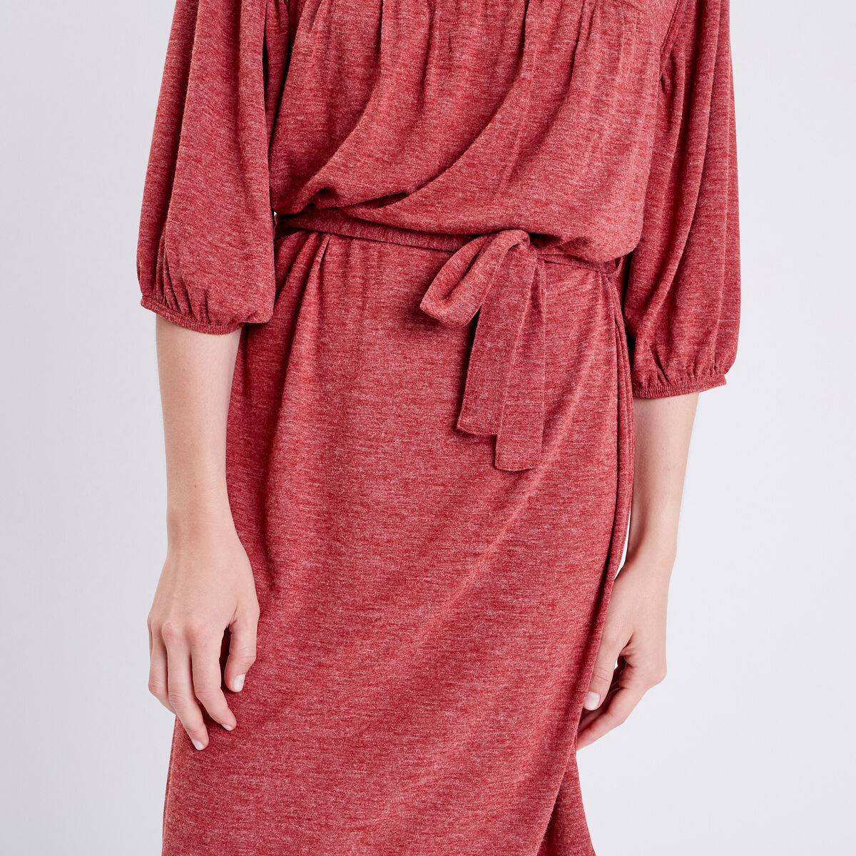 Robe droite ceinturée orange foncé femme