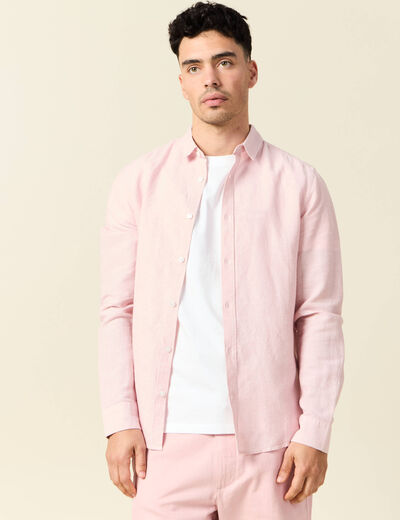 Chemise manches longues rose pastel homme