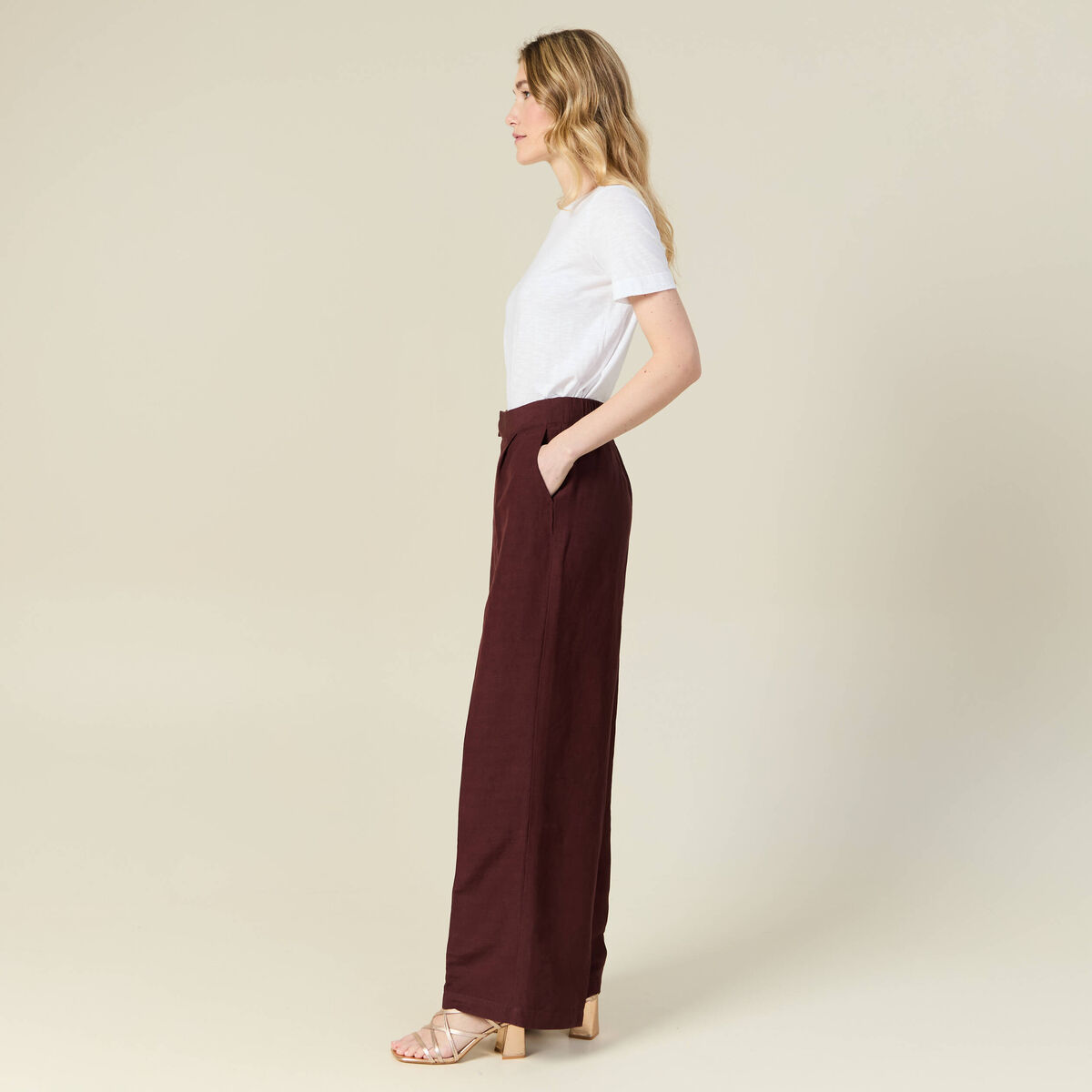 Pantalon large fluide bordeaux femme
