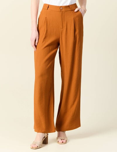 Pantalon large fluide marron femme