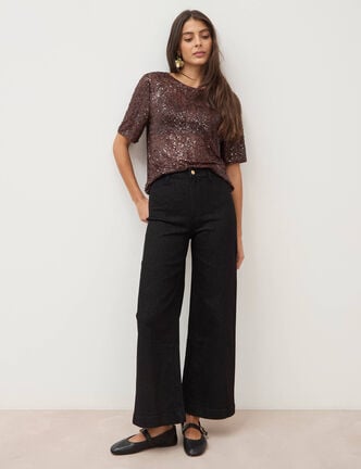Jeans large taille haute denim noir femme