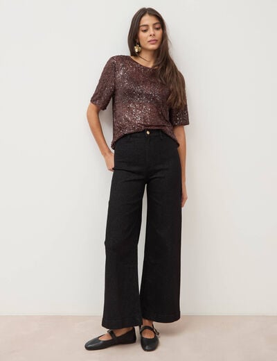Jeans large taille haute denim noir femme