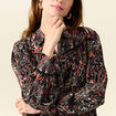 Chemise manches longues col v fluide noir femme