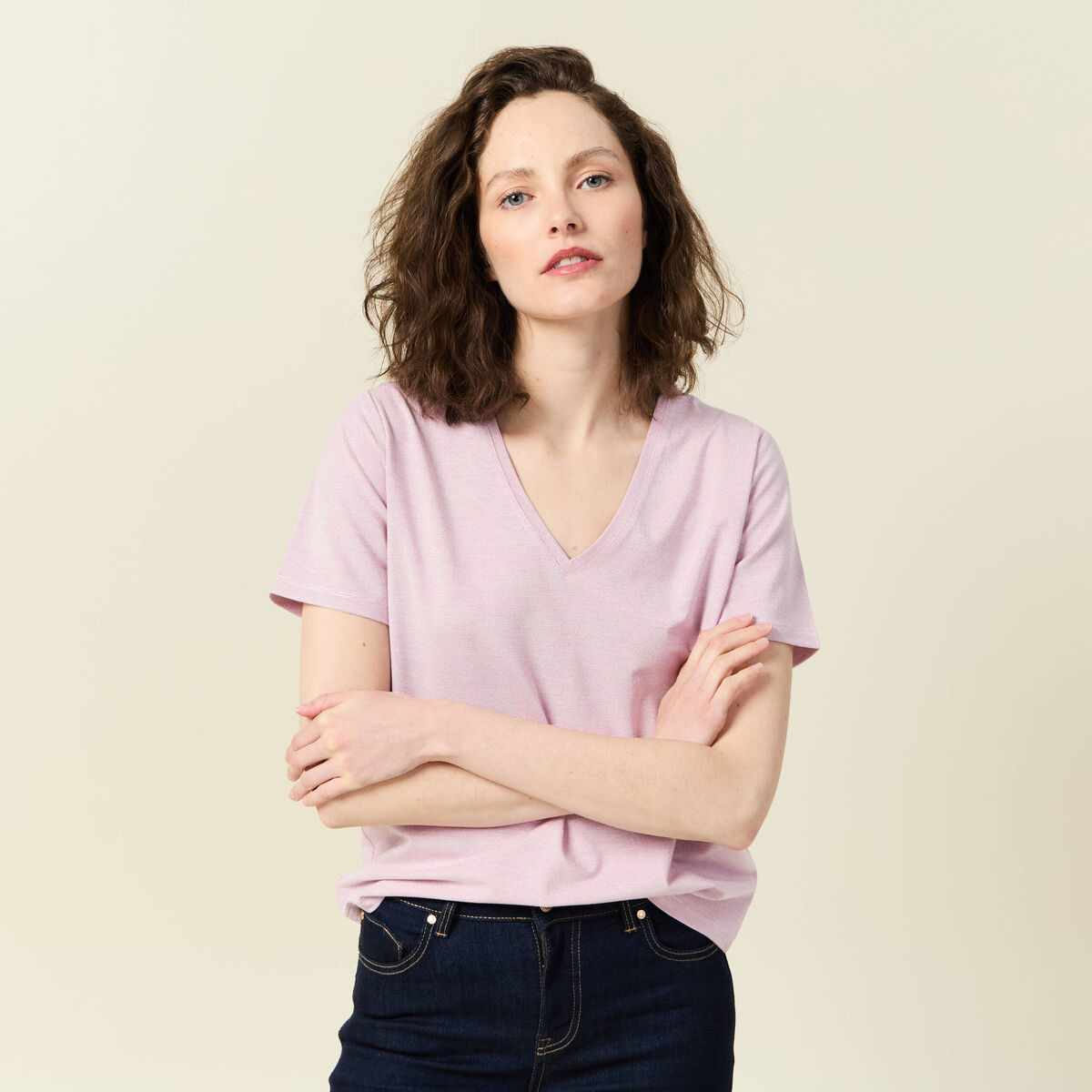 T-shirt manches courtes rose clair femme