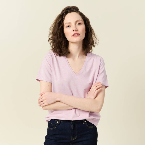t shirt manches courtes rose clair femme T-shirt manches courtes rose clair femme