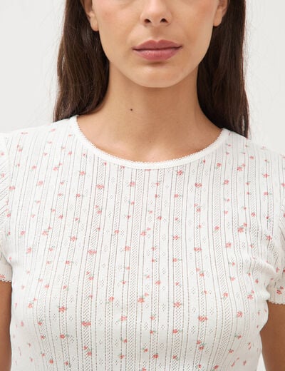 T-shirt ajust&eacute; col rond manches courtes ivoire femme