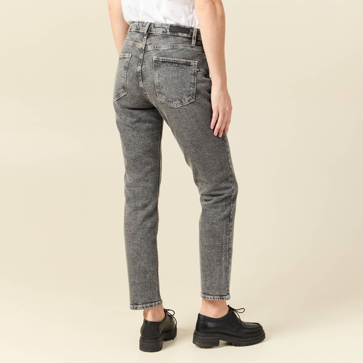 Jeans slim 7/8&egrave;me taille haute denim gris femme