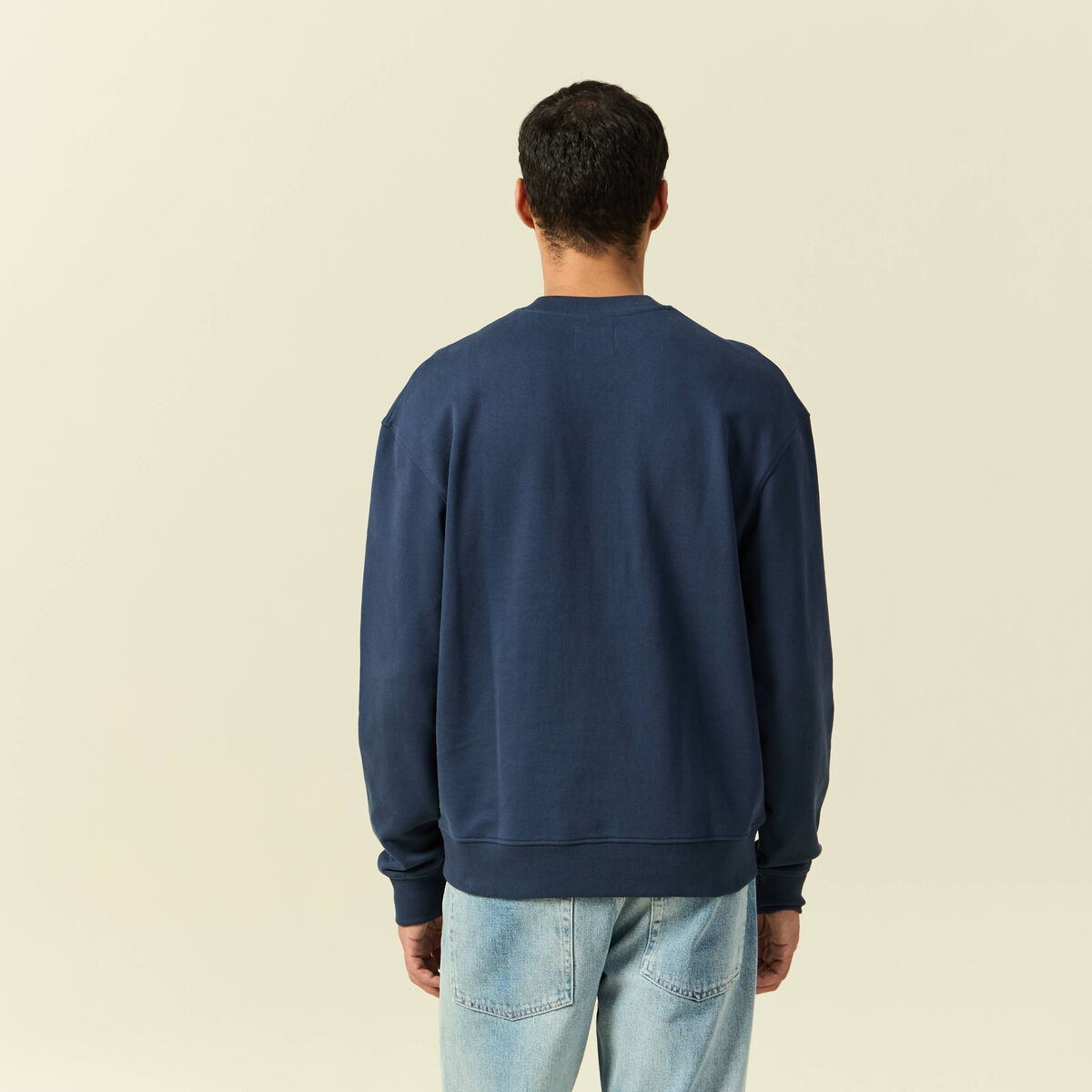Sweat manches longues en coton bleu marine homme