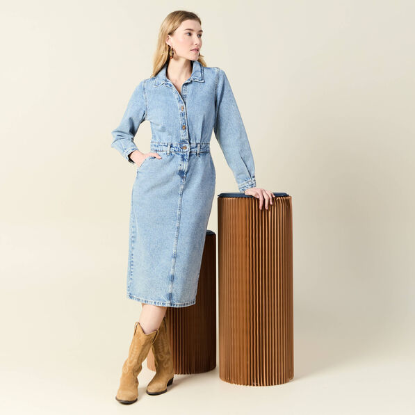 robe midi droite en jean denim used femme Robe midi droite en jean denim used femme