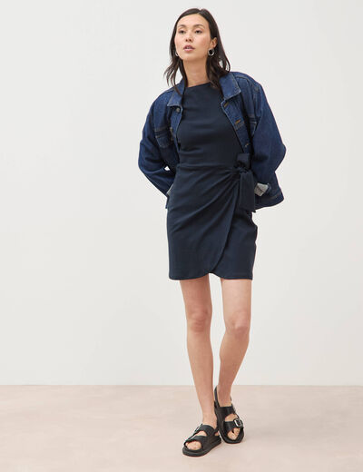 Robe maille col bateau manches courtes bleu marine femme