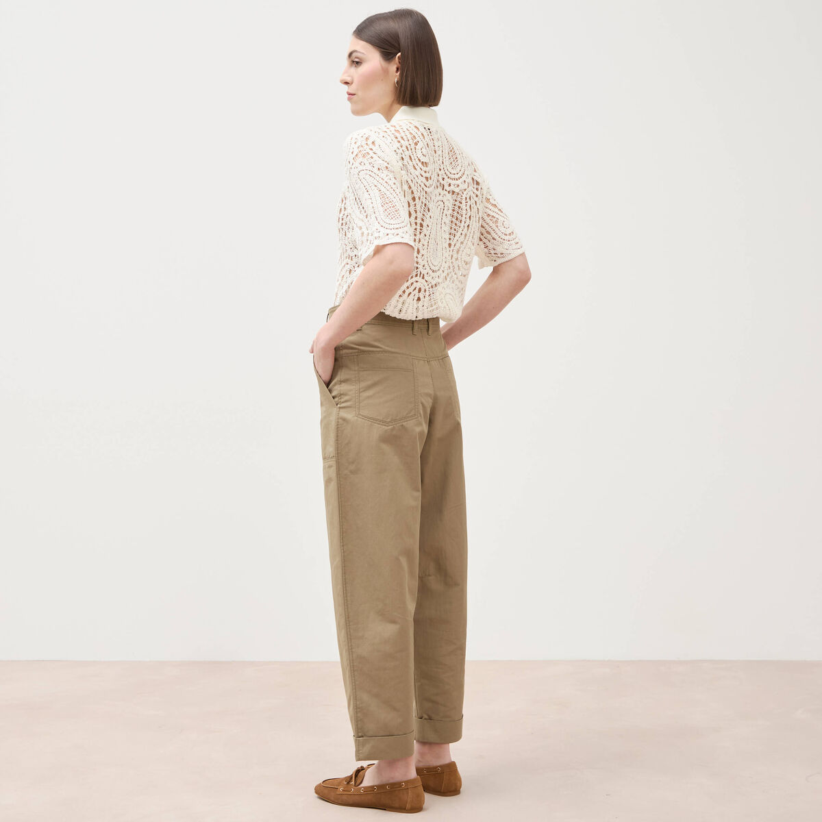 Pantalon loose taille haute vert kaki femme