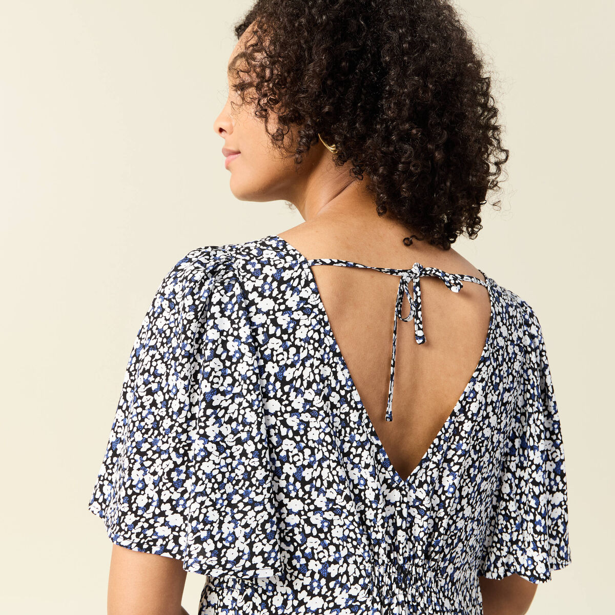 Robe évasée manches courtes bleu femme