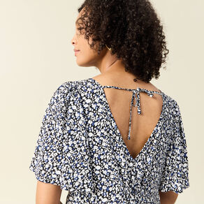 Robe évasée manches courtes bleu femme