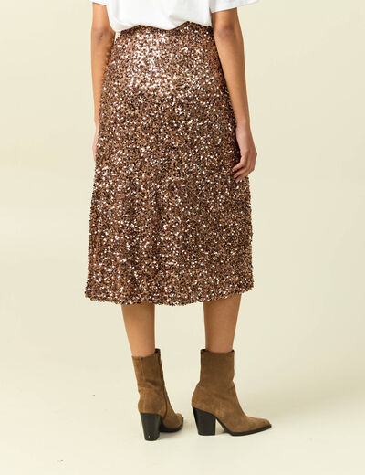 Jupe &agrave; sequins doubl&eacute;e vieux rose femme