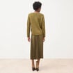 Pull droit col v manches longues vert kaki femme