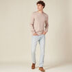Pull manches longues col rond beige homme
