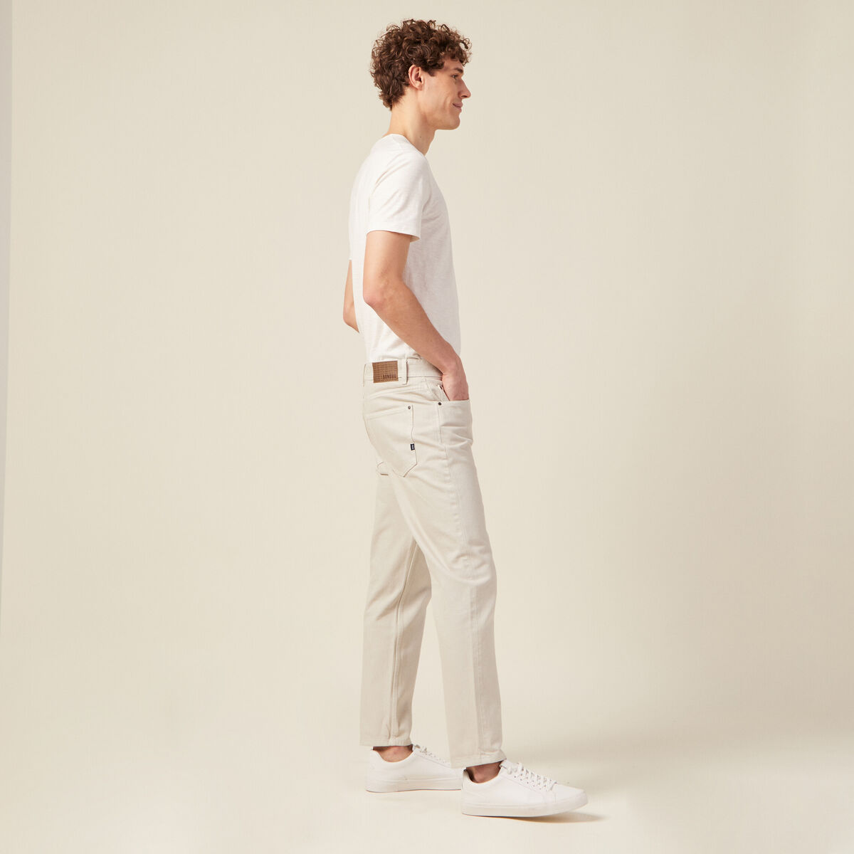 Jeans tapered 5 poches beige homme
