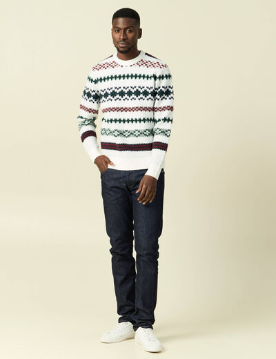Pull manches longues col rond ecru homme